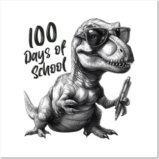 100 days of school T-Rex With Glasses Posters and Art